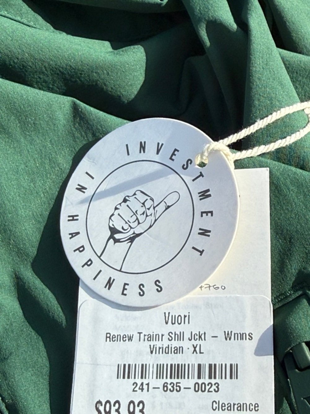 Vuori Women's Renew Trainer Shell jacket Viridian green size XL NWT‎ - Picture 7 of 7